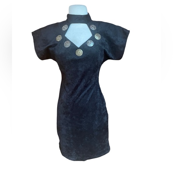 1980s Grape Vine Gold Medallion Chest Stretchy‎ Bodycon Dress - Picture 1 of 6